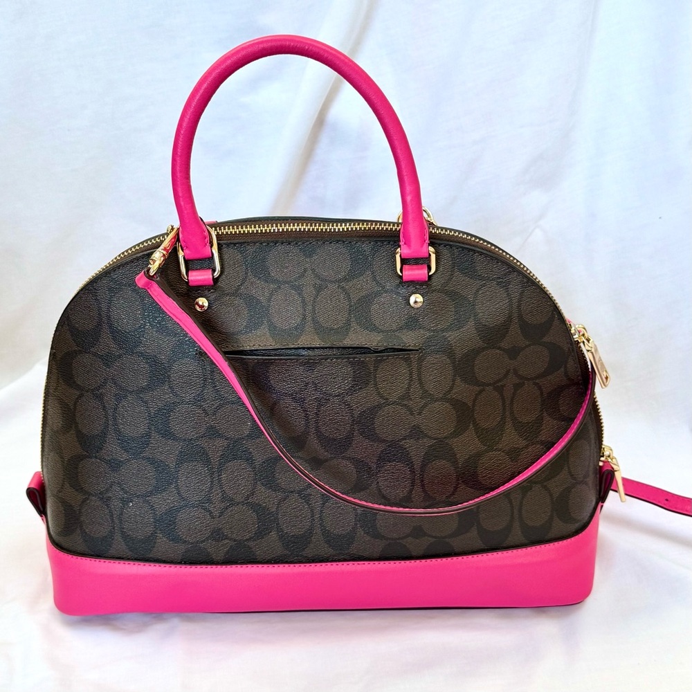 Coach Brown Signature Satchel with Hot Pink Trim & Coach wristlet - Picture 2 of 16